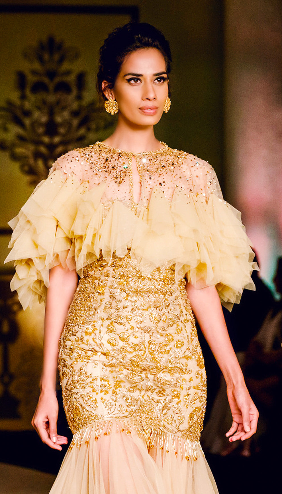 The Alluring Gilded Trumpet Gown