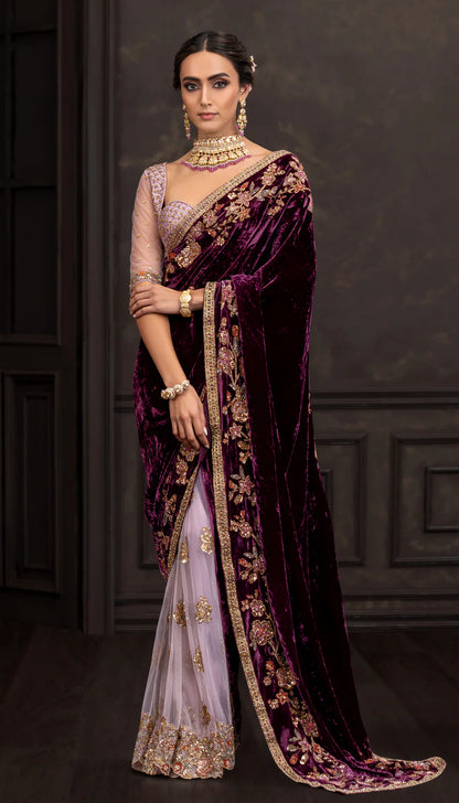 Aubergine Velvet Saree