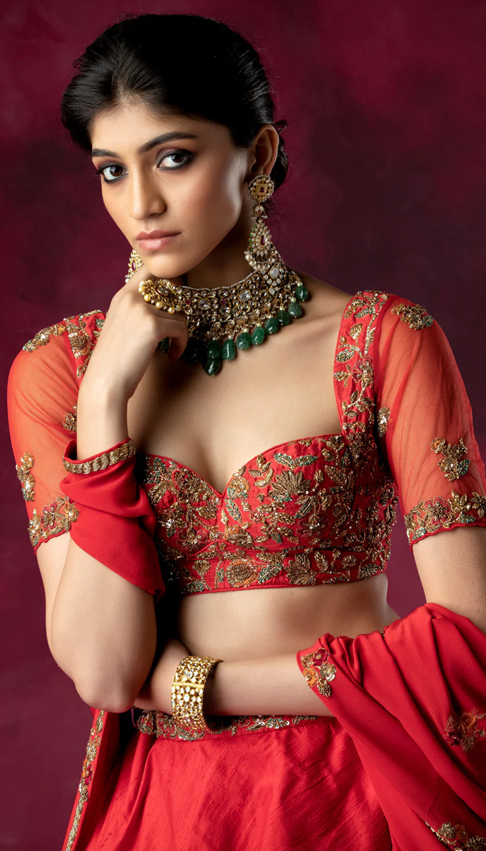 Red Bridal Bias Lehenga