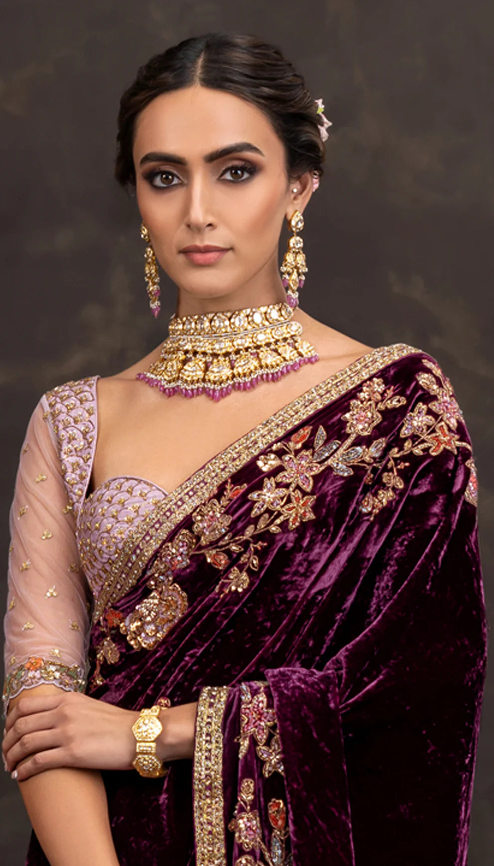 Aubergine Velvet Saree