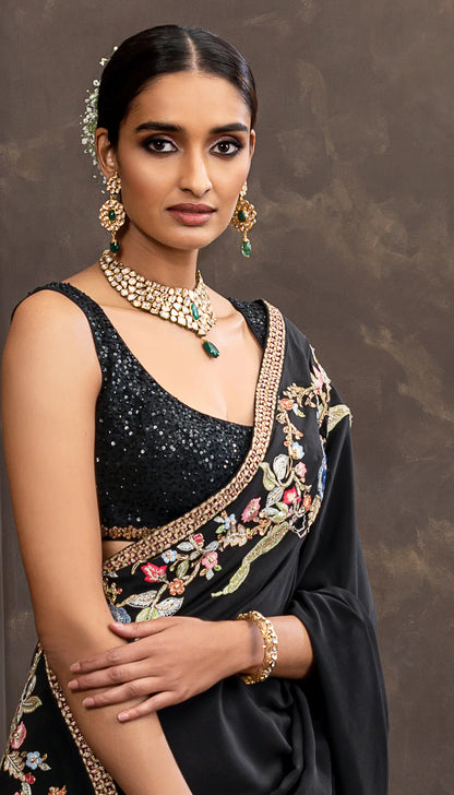 Black Floating Border Saree