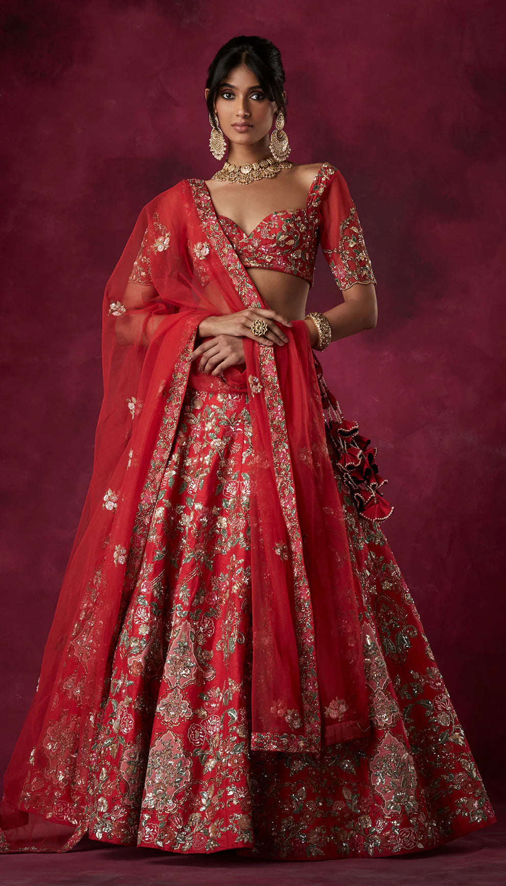 Red Applique Lehenga