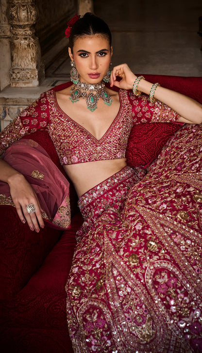 Raspberry Red Cypress Lehenga