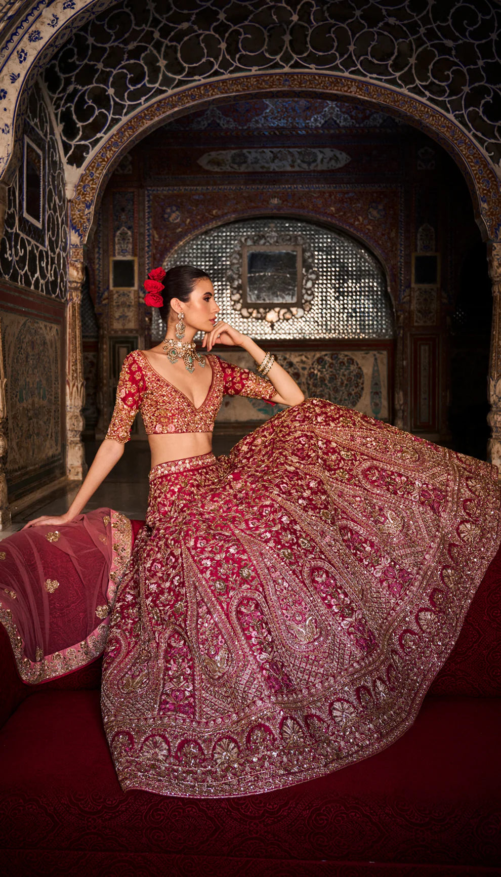 Raspberry Red Cypress Lehenga