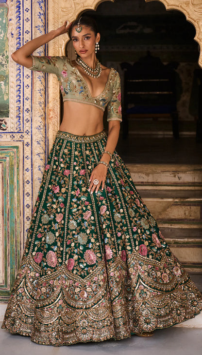 Pichwai  Green Lehenga