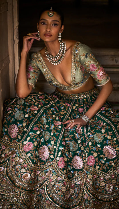 Pichwai  Green Lehenga