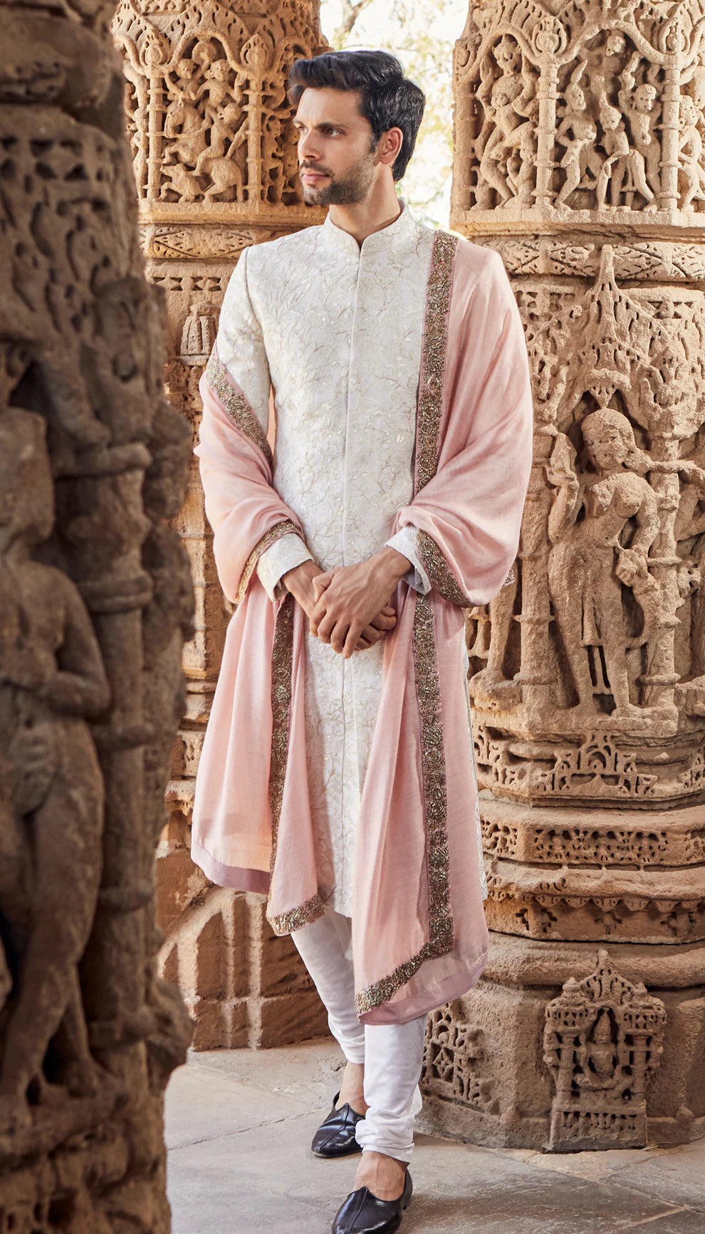 Ivory Resham Embroidered Sherwani