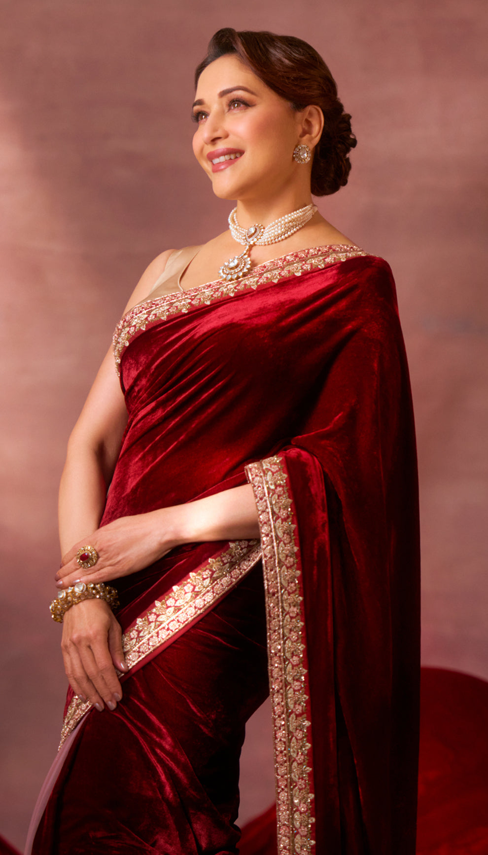 Madhuri Dixit Nene in the Velvet Saree by shyamal & bhumika