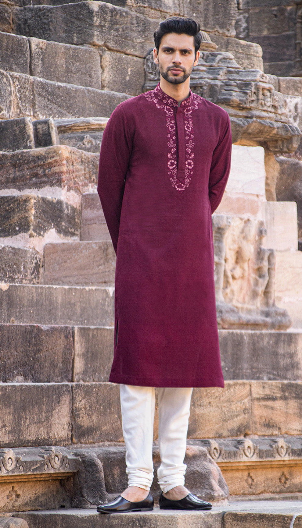 Wine Matka Silk Kurta with Classic Black Jacket