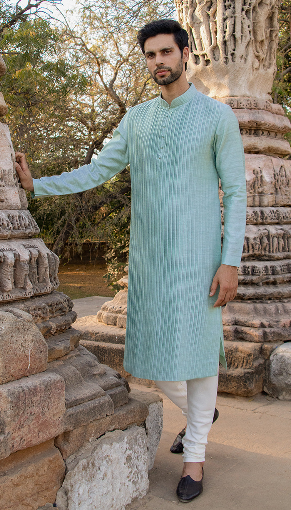 Sky Pintuck Matka Silk Kurta