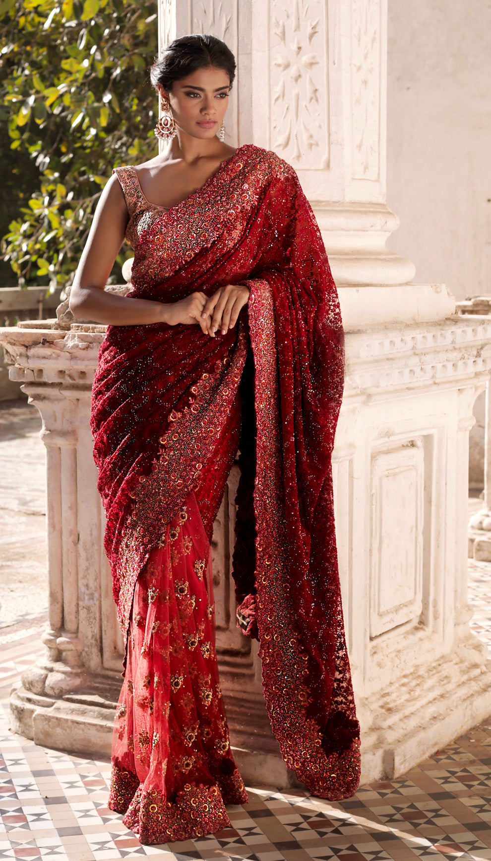 The Maroon Tulle Saree