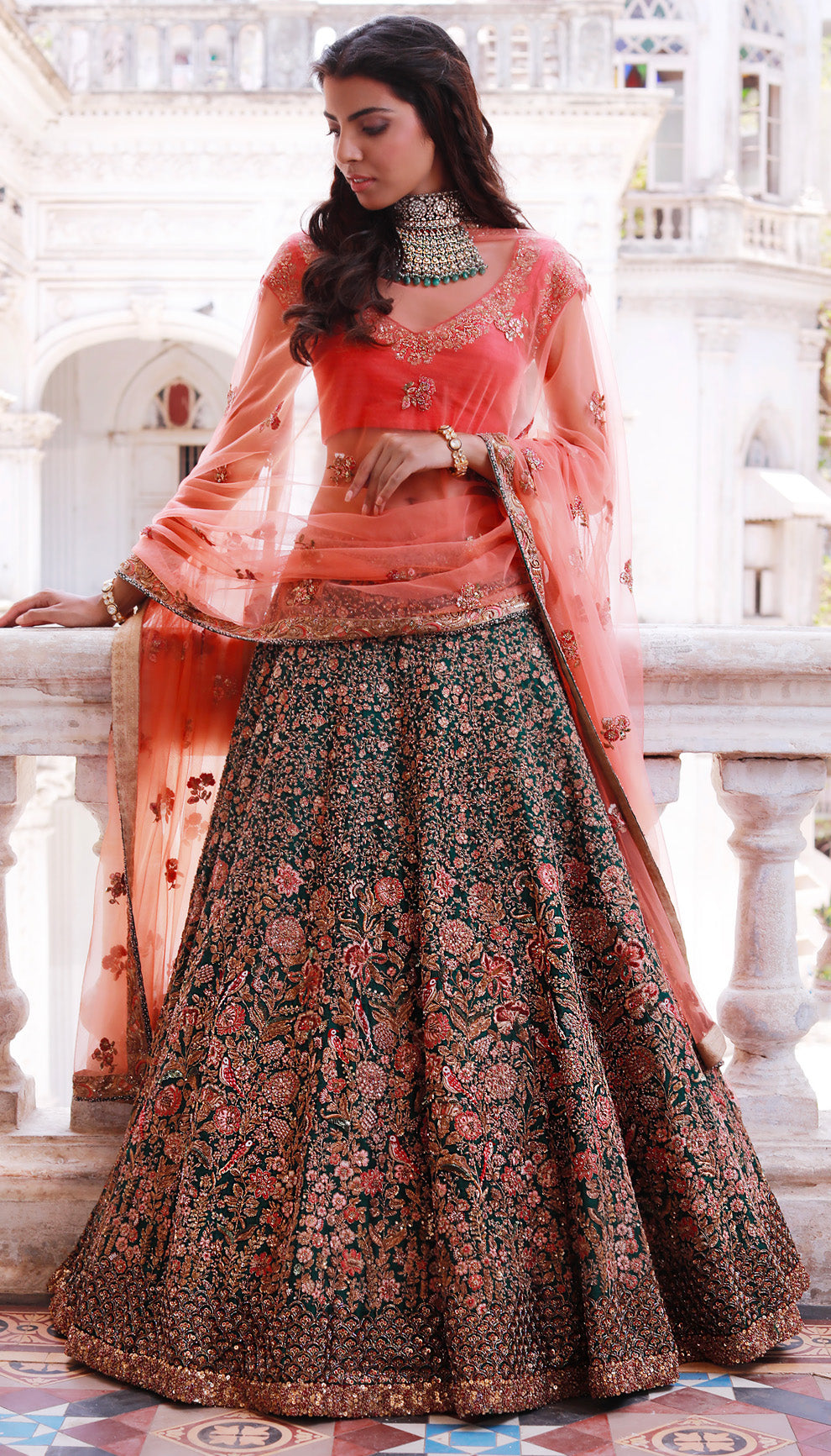 The Verdant Green Raw Silk Lehenga