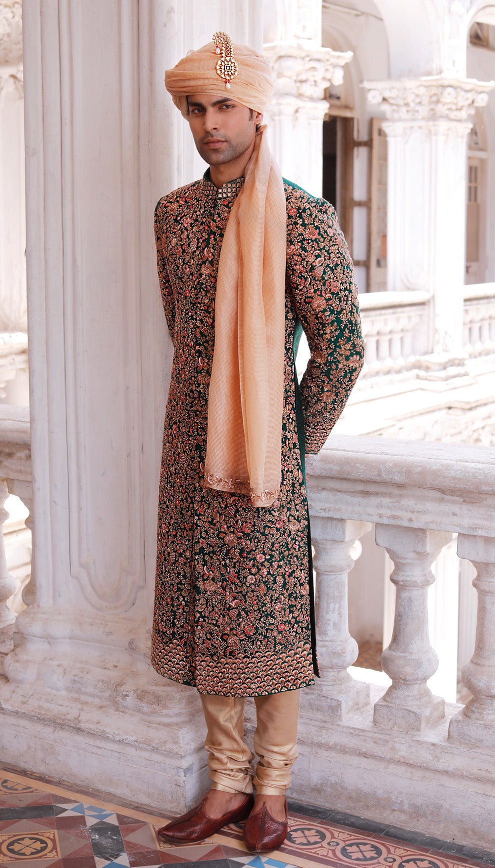 The Verdant Green Raw Silk Sherwani