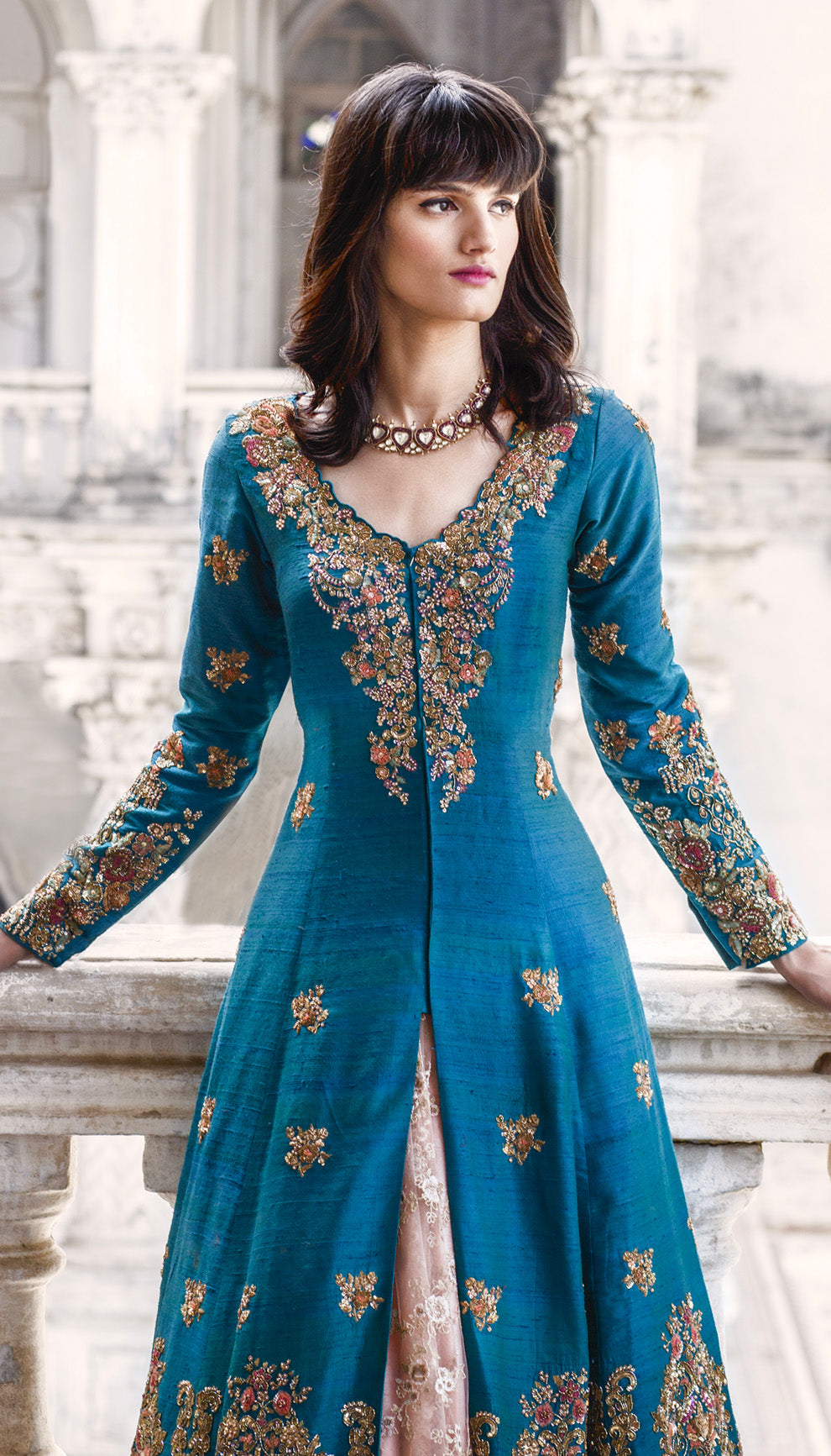 The Blue Bejeweled Jacket Lehenga