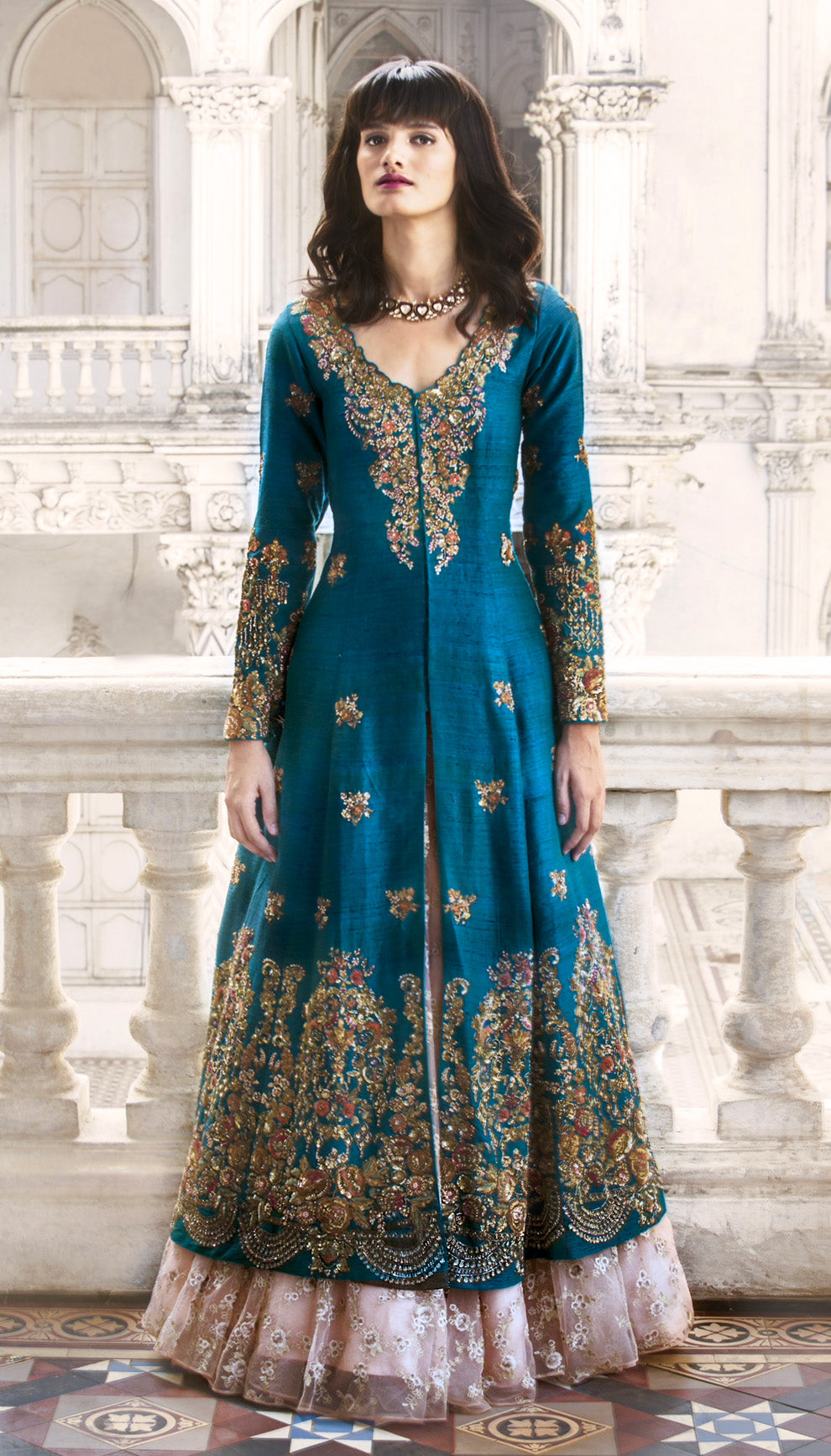 The Blue Bejeweled Jacket Lehenga