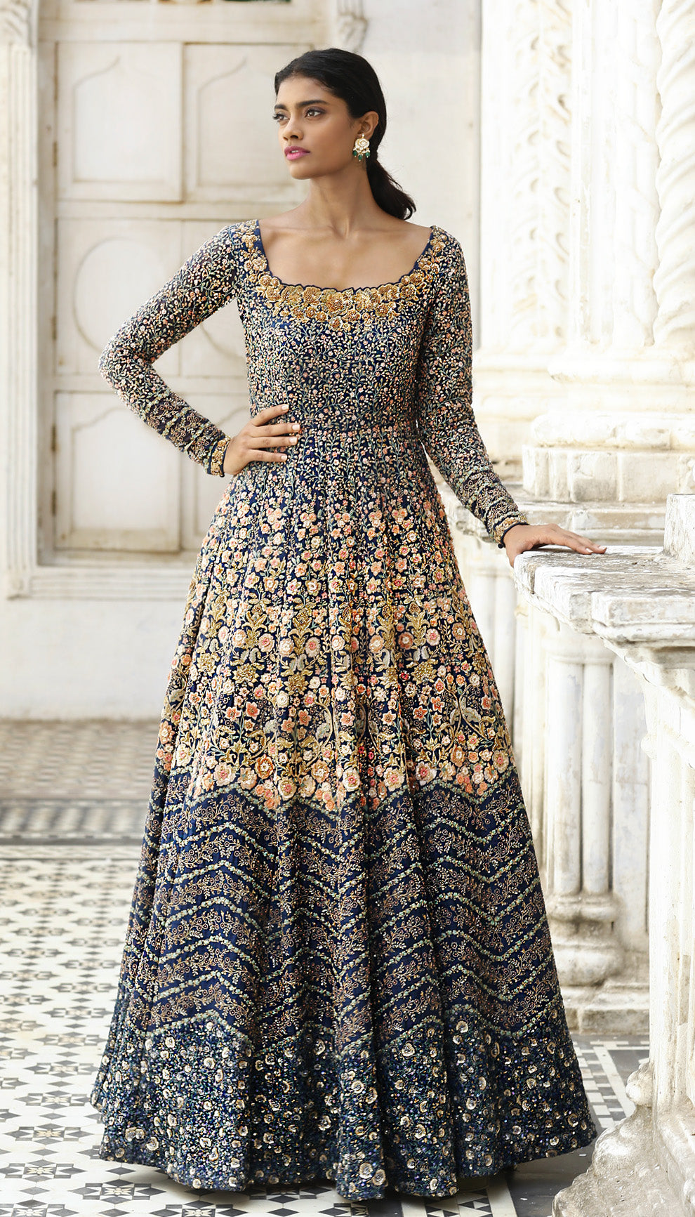 royal blue and gold indian dress Royal Blue Diamond Crush Silk Lehenga Choli with Sequins Dori Work Flairy Ruffle Border Indian Wedding Outfit Ethnic Party Wear Dress