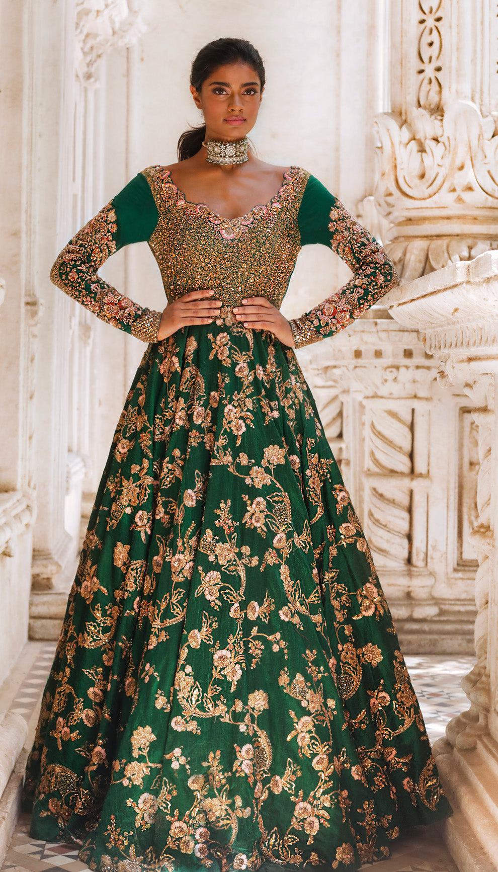 The Verdant Green Raw Silk Gown