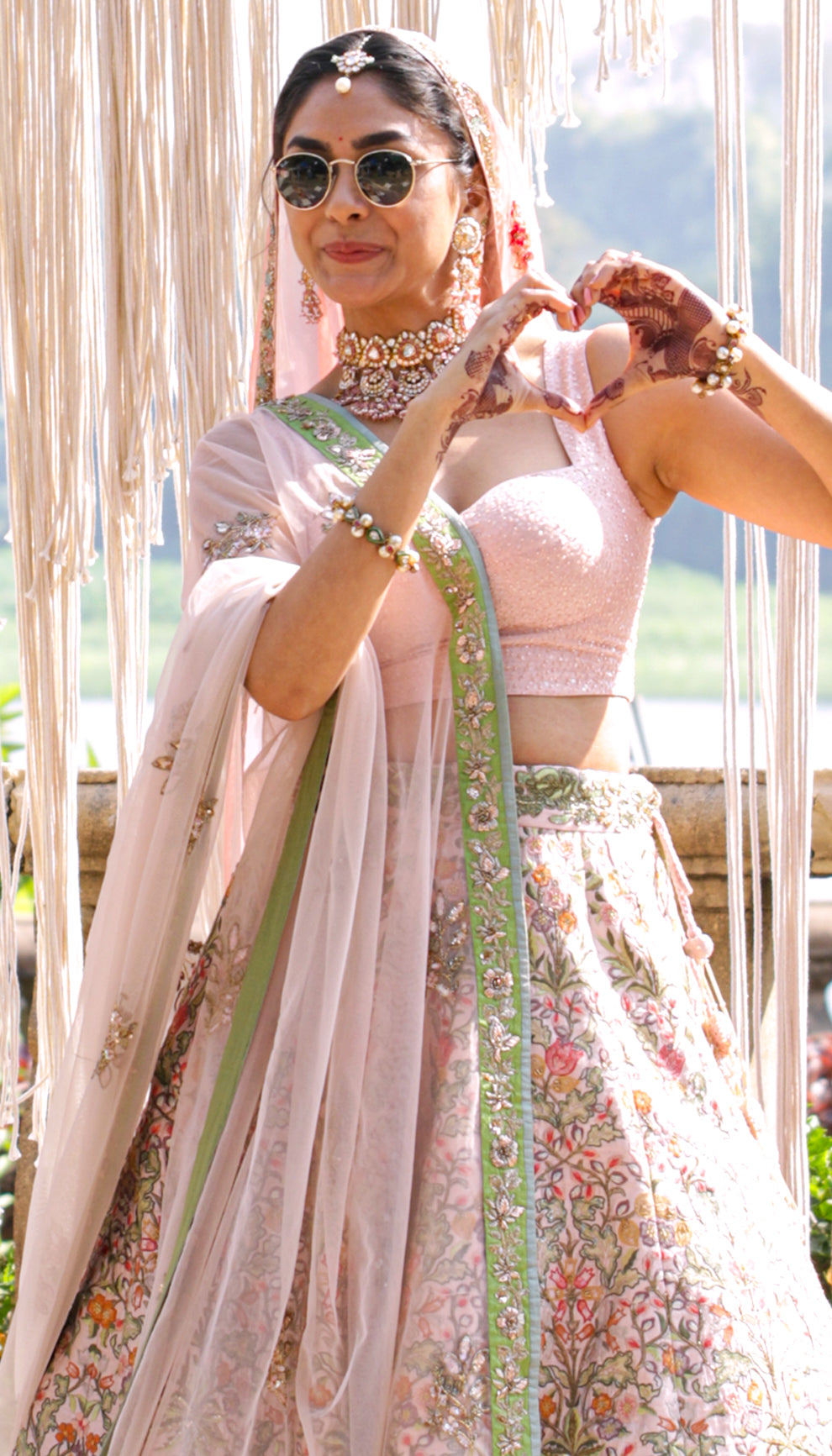 Mrunal Thakur in the Shell Pink Raw Silk Lehenga by shyamal & bhumika