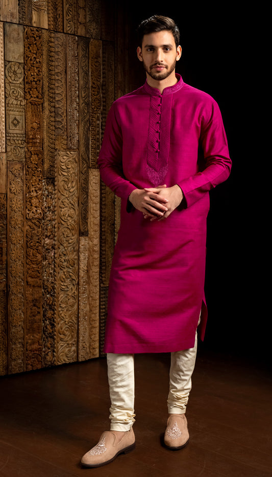 Raspberry Pink Raw Silk Kurta