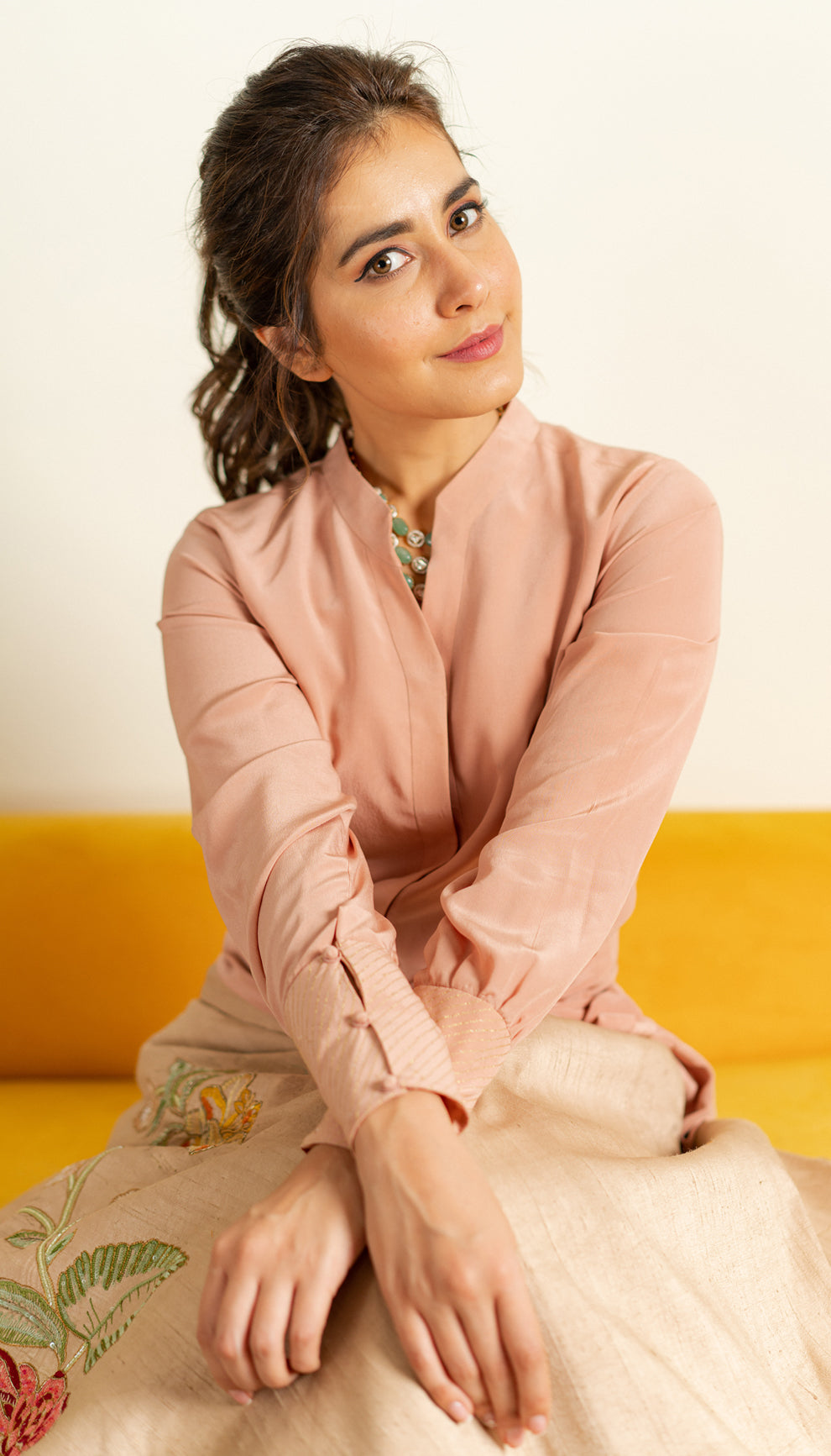 Raashi khanna in the shell pink lehenga by shyamal & bhumika