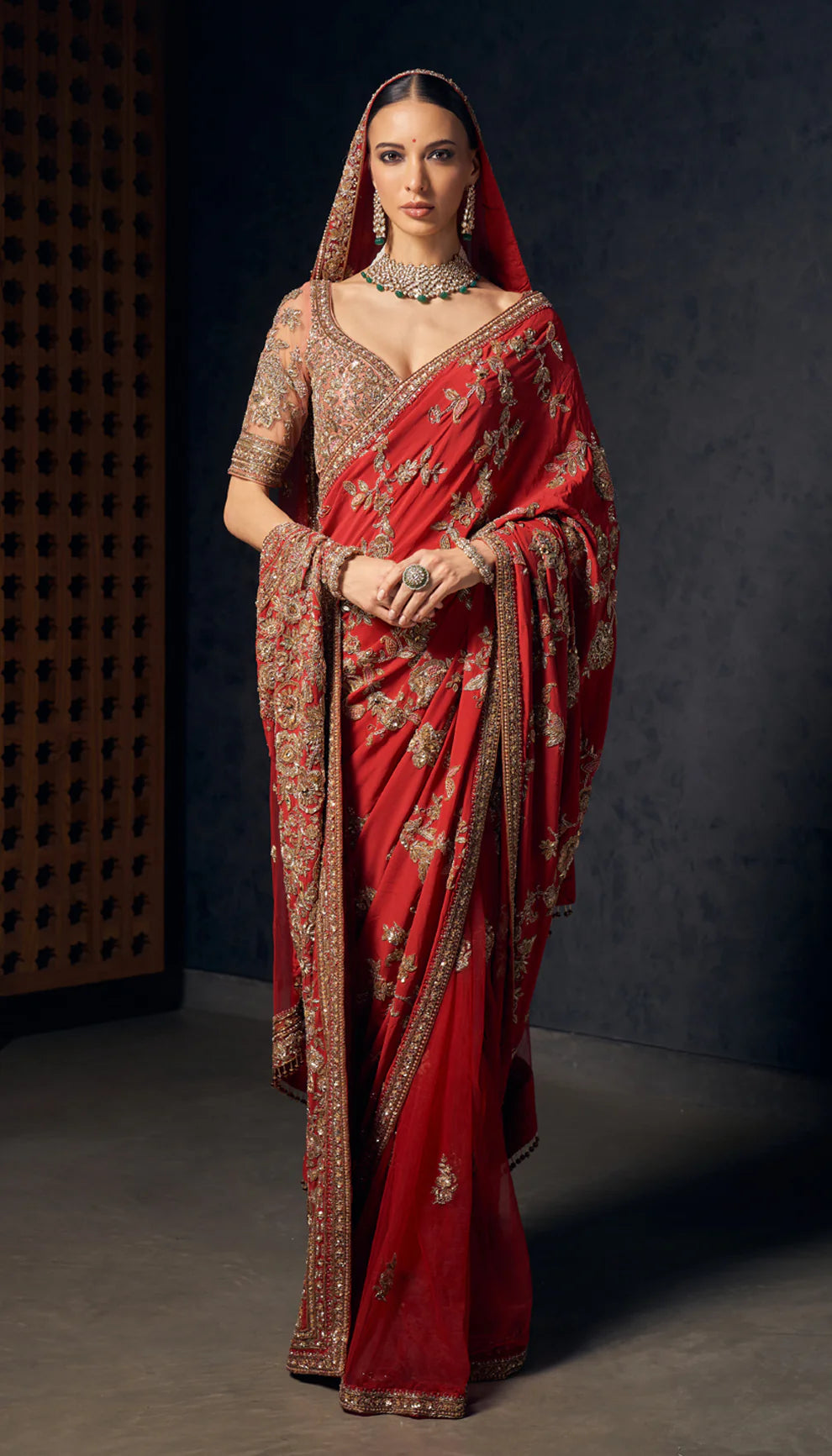 open lace back dress Maroon Red Saree – Rimple & Harpreet main image 0