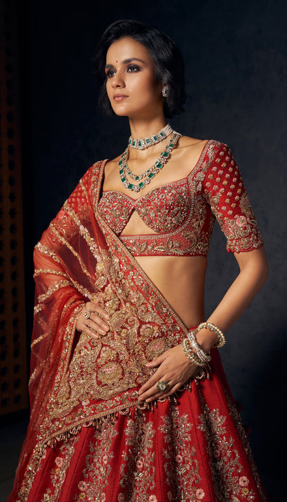 Red Kamalmand Lehenga