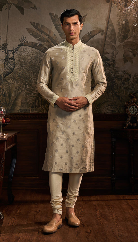 Beige Raw Silk Kurta