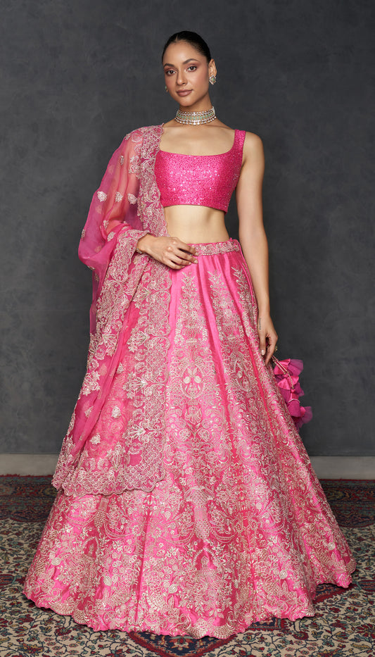 Candy pink Raw Silk Lehenga