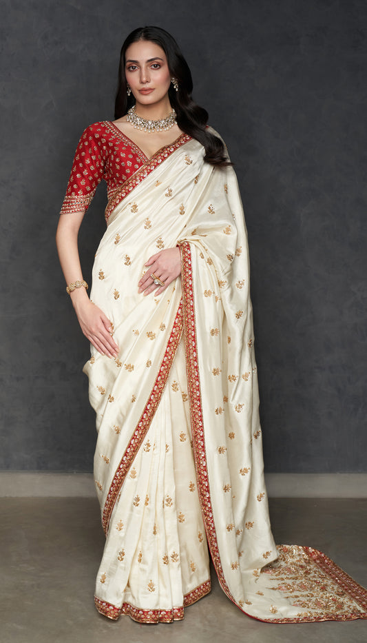 Ivory Dupion Silk Saree