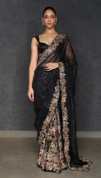 Black Les Fleur Kalidaar Saree