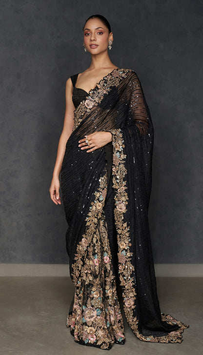 Black Les Fleur Kalidaar Saree