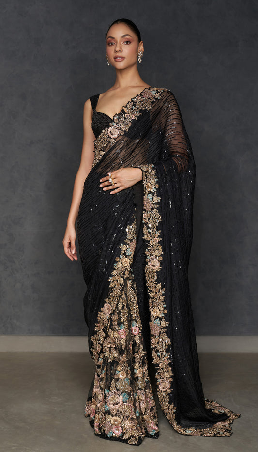 Black Les Fleur Kalidaar Saree