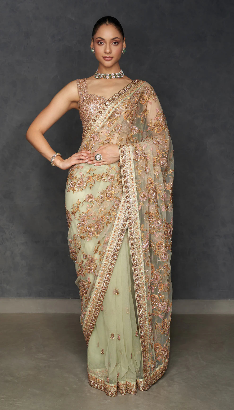 Muted Mint Green Tulle Saree