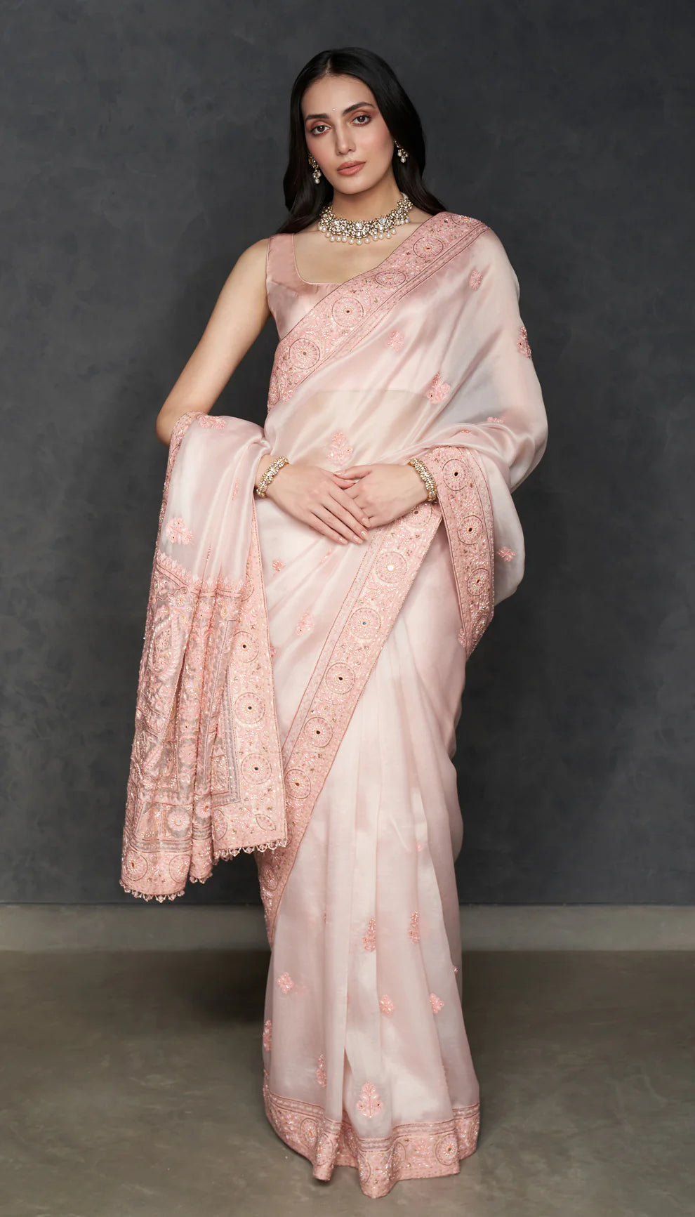 Blush Pink Organza Saree