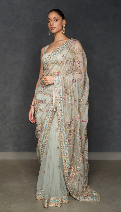 Powder Blue Organza Saree