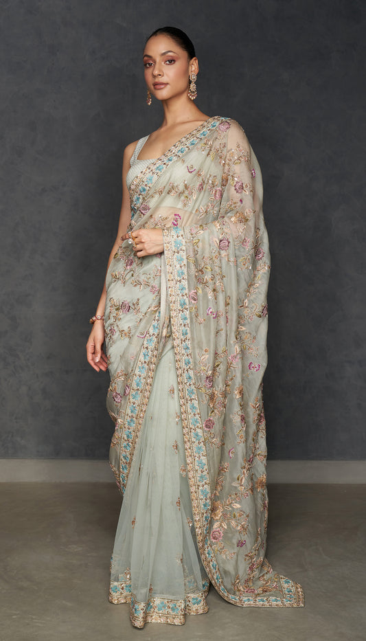 Powder Blue Organza Saree