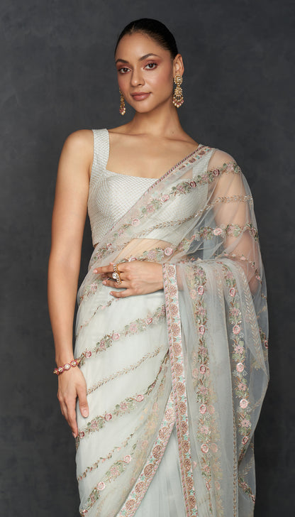 Dusky Sky Lotus Saree