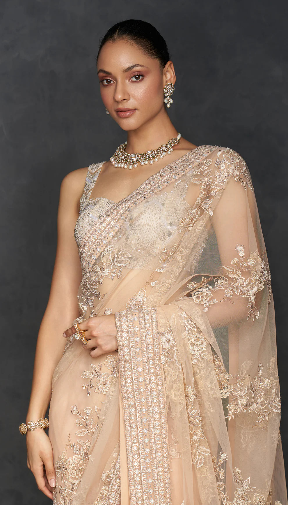 Peach Tulle Saree