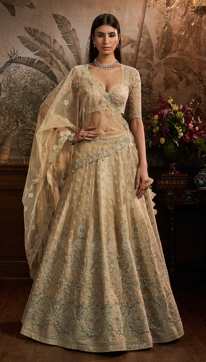 Almond Beige Organza Lehenga