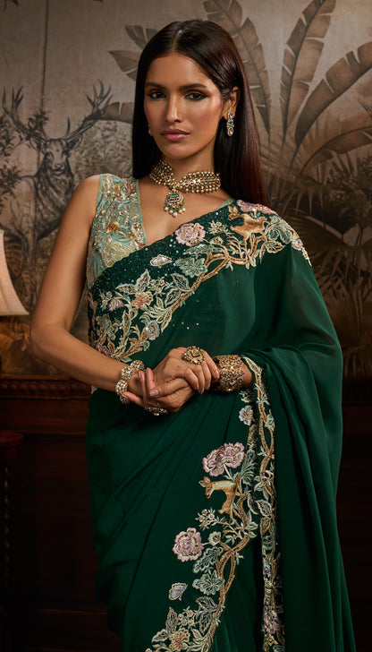 Green Crepe Silk Saree