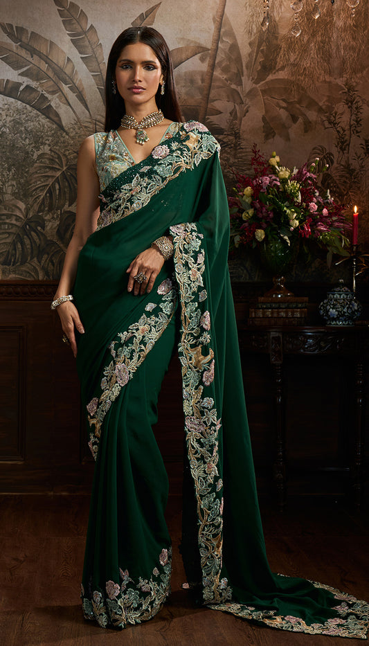 Green Crepe Silk Saree