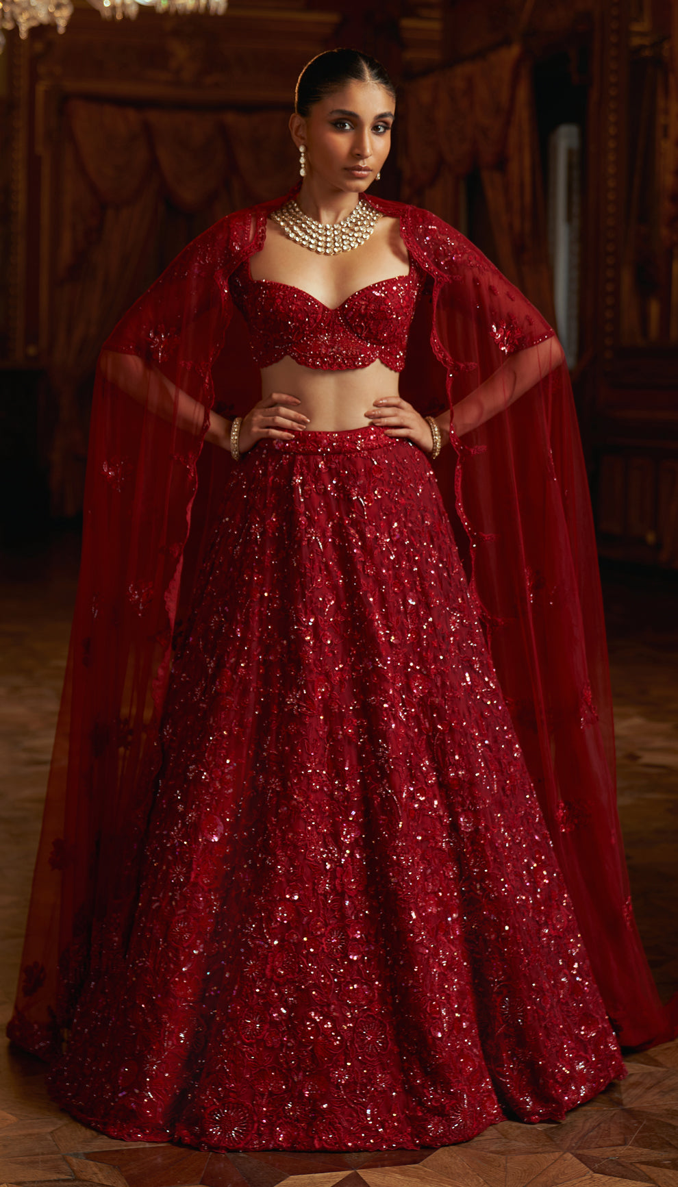 Red Net Tonal Lehenga