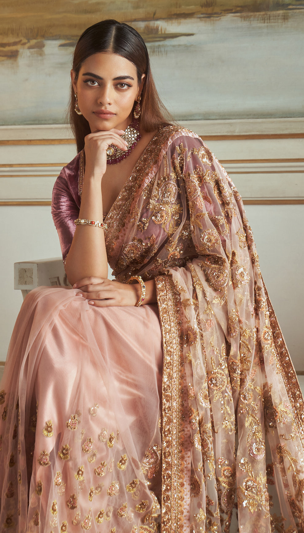 Pink Net Zardozi Saree