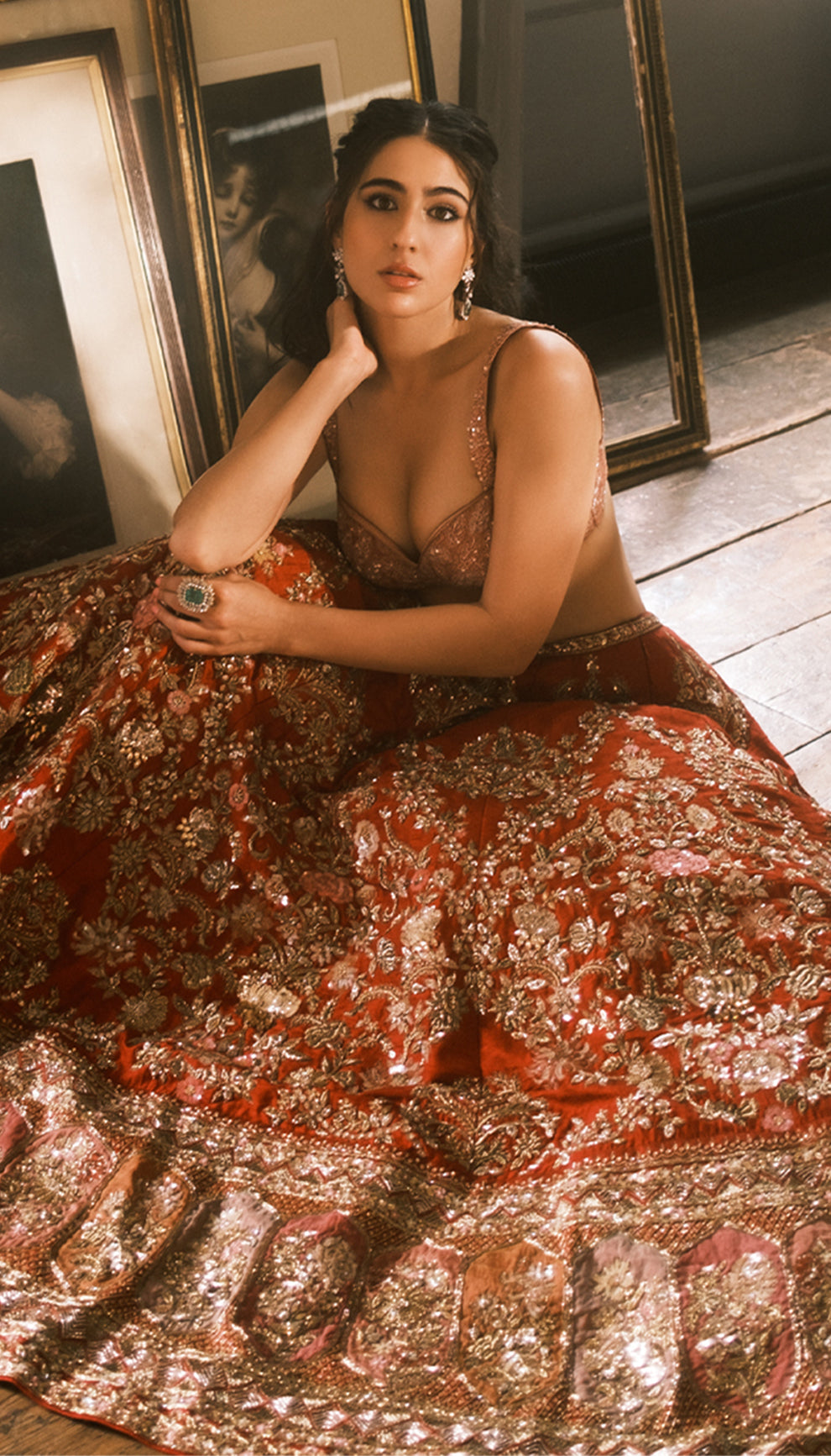 Sara Ali Khan in the Jharokha Lehenga by shyamal & bhumika for the khush magazine