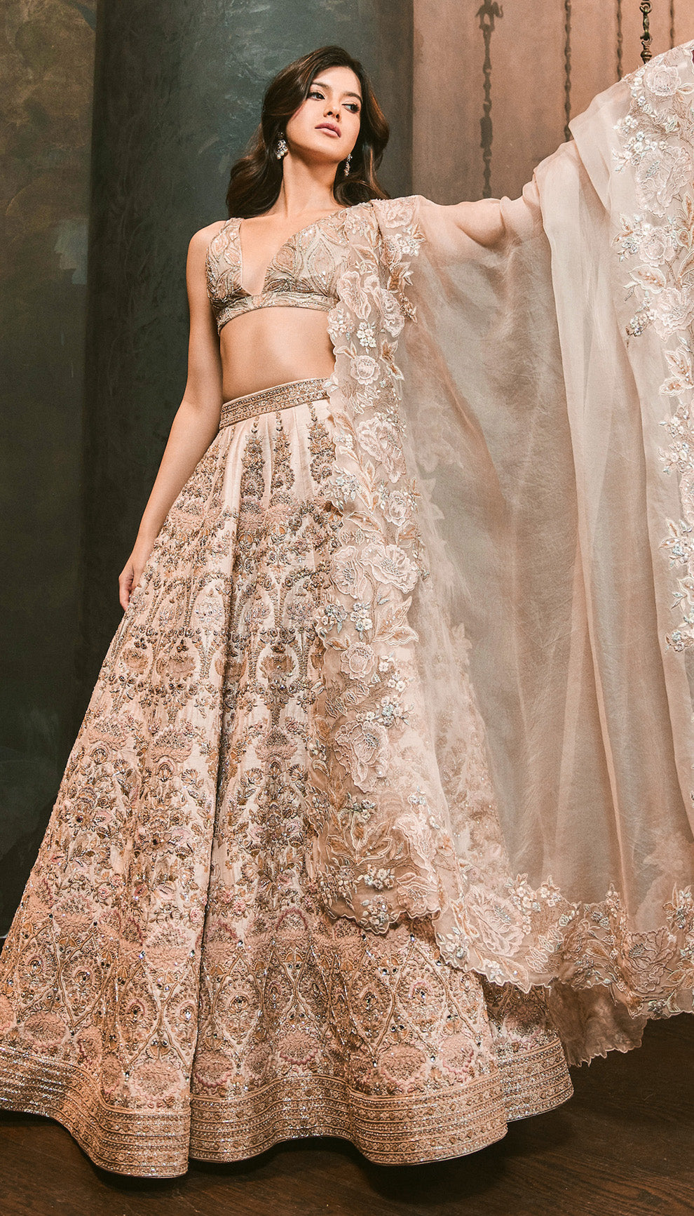 Shanaya Kapoor in Blush Pink Raw Silk Lehenga with Intricate Lotus Embroidery