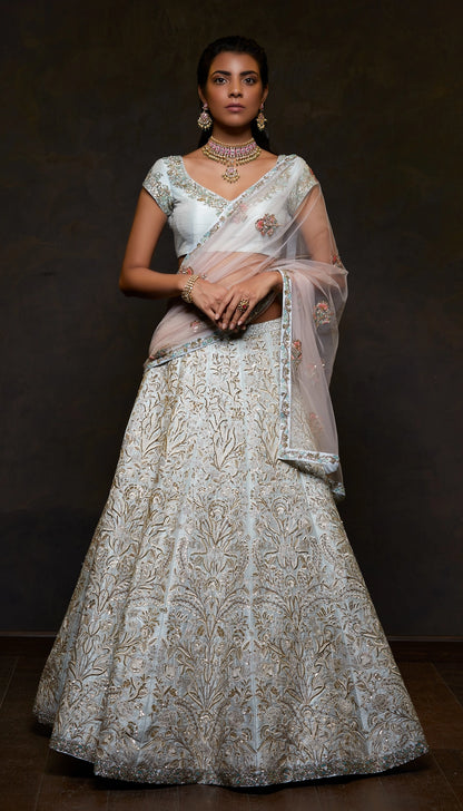 Soft Sky Blue Raw Silk Lehenga