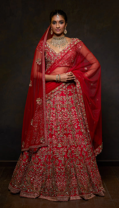 Rich Red Raw Silk Lehenga