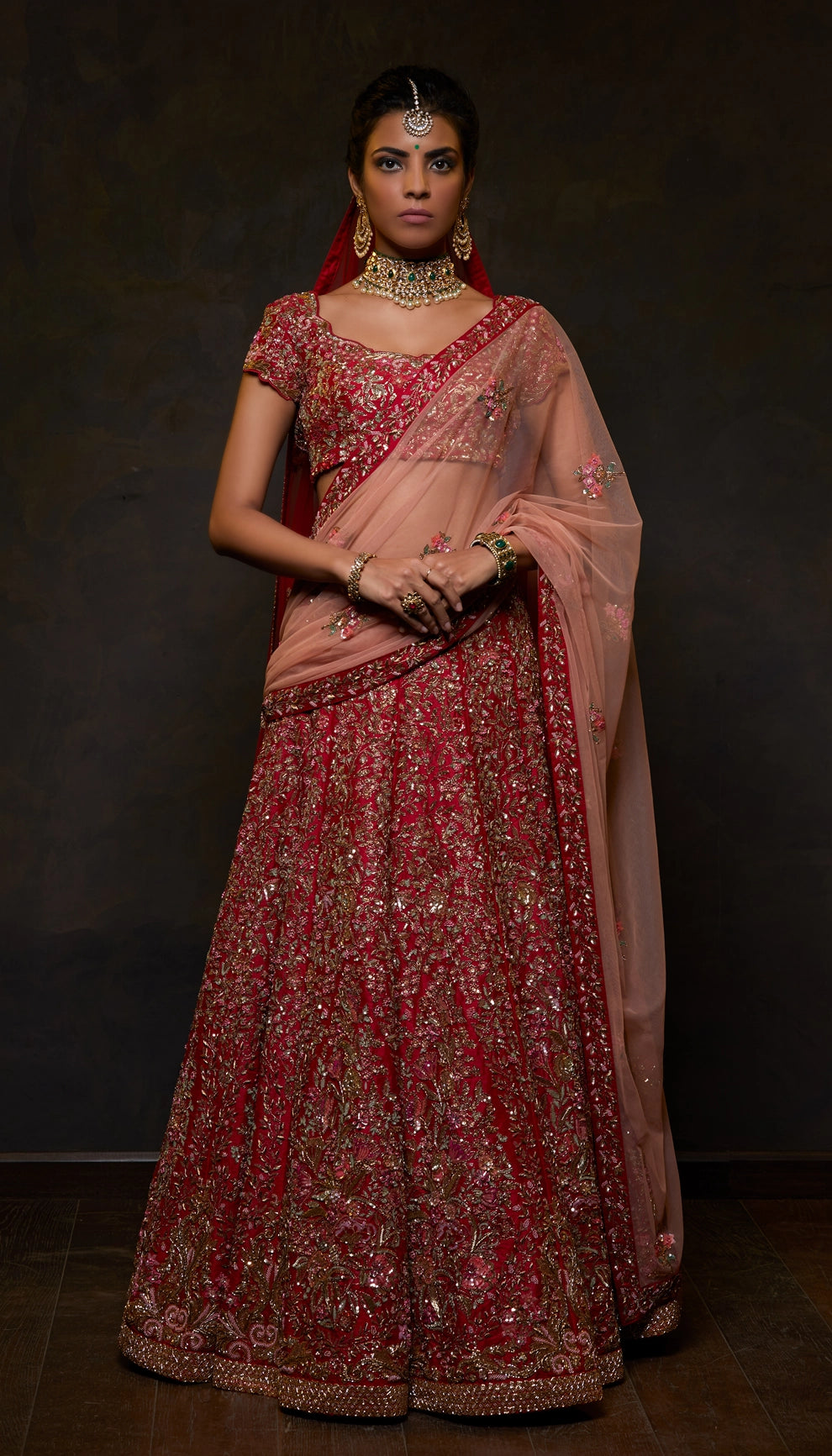 Deep Red Raw Silk Lehenga