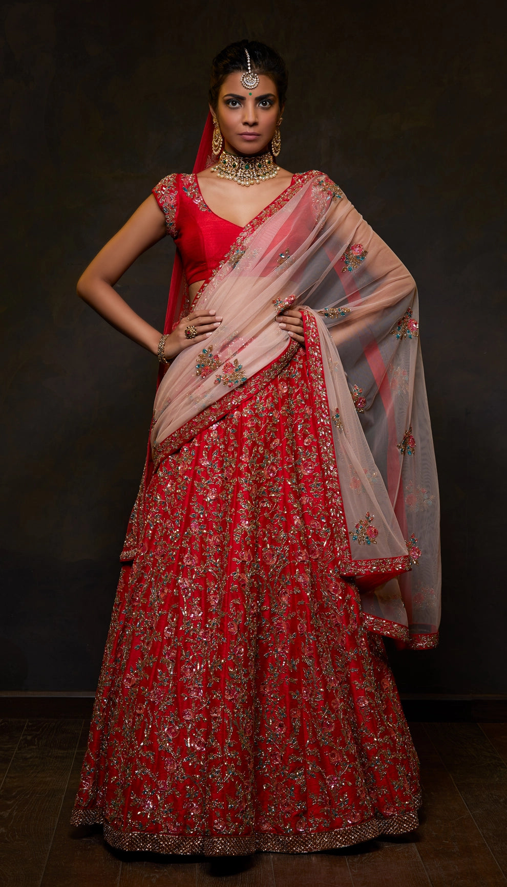 Crimson Raw Silk Lehenga