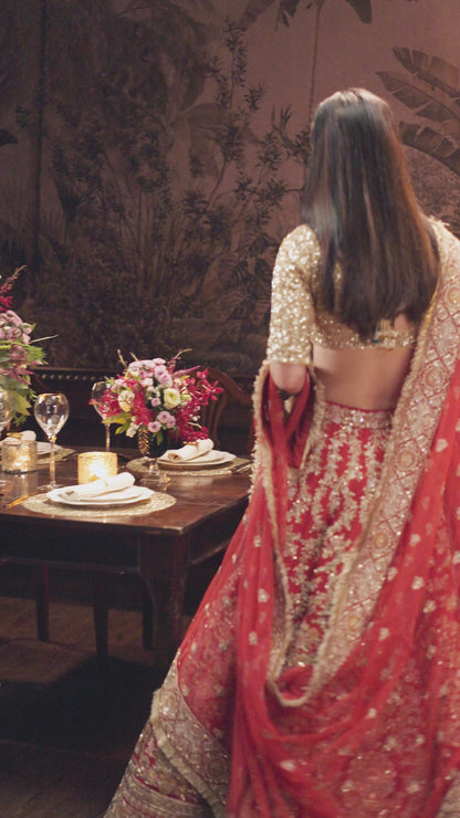 Red Raw Silk Lehenga